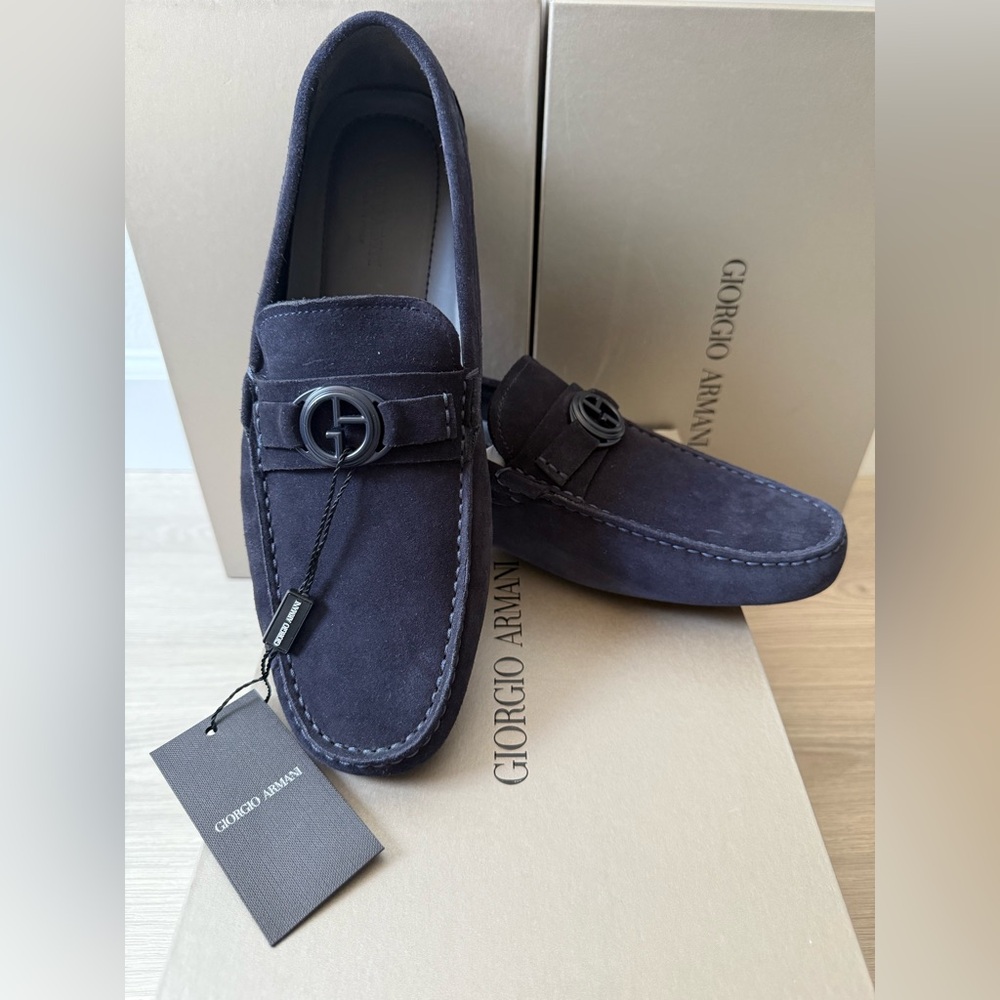 Georgio Armani Navy Blue Suede Loafers US 10 New In The Box Retail $675